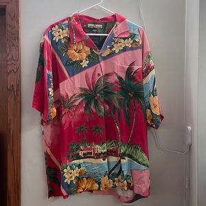 Tommy Bahama Silk Button Up Hawaiian Shirt Bright Floral Print Size L